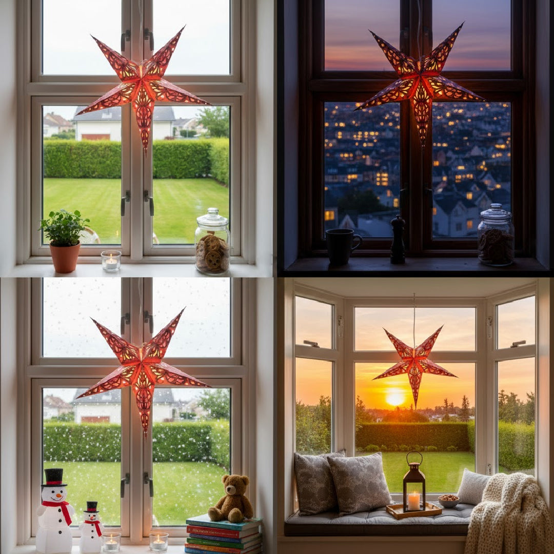 Agni Sternenlampe in Rot und Gold, Ø60 cm