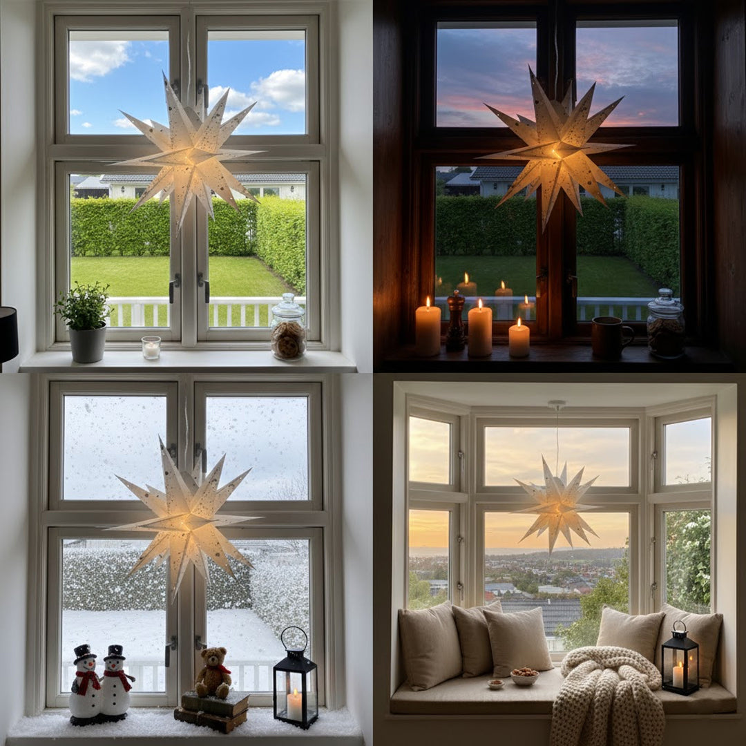 Aditi Multi Sternenlampe in Weiß mit grünen Details, Ø60 cm