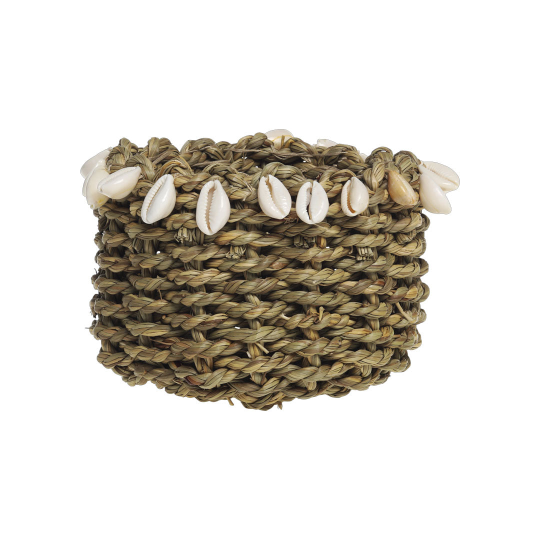 Chic Antique – Geflochtener Korb mit Muscheln – H9/Ø12 cm – Natur