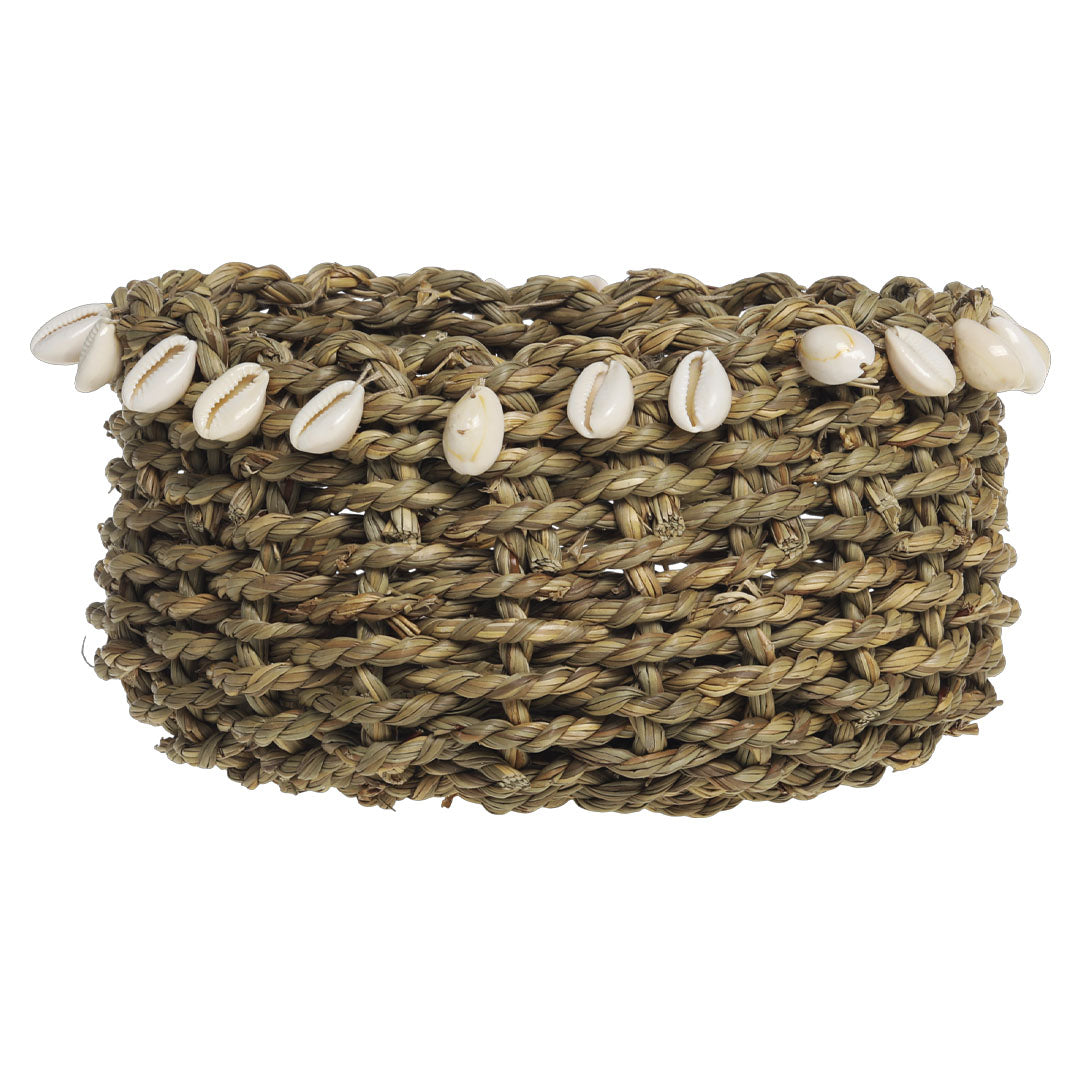 Chic Antique – Geflochtener Korb mit Muscheln – H10/Ø17 cm – Natur