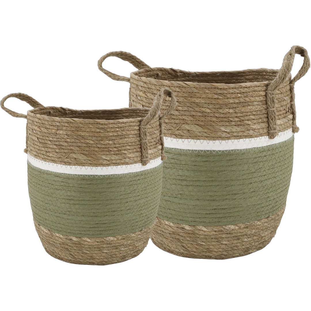 Chic Antique – Korbset aus Seil und Jute – 2 Aufbewahrungskörbe in Grün & Natur mit Griffen