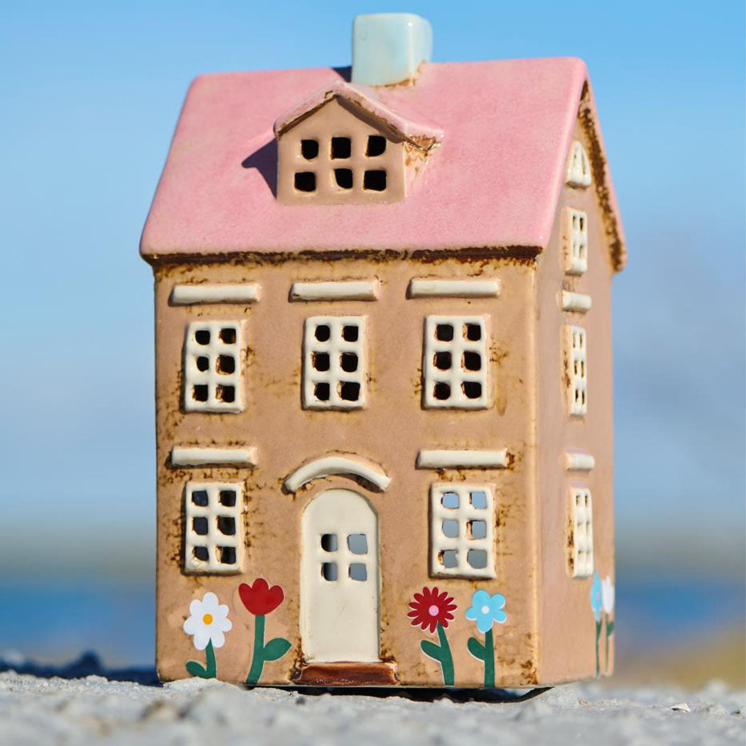 Ib Laursen – Haus für Teelicht "Nyhavn" mit Blumen und rosafarbenem Dach