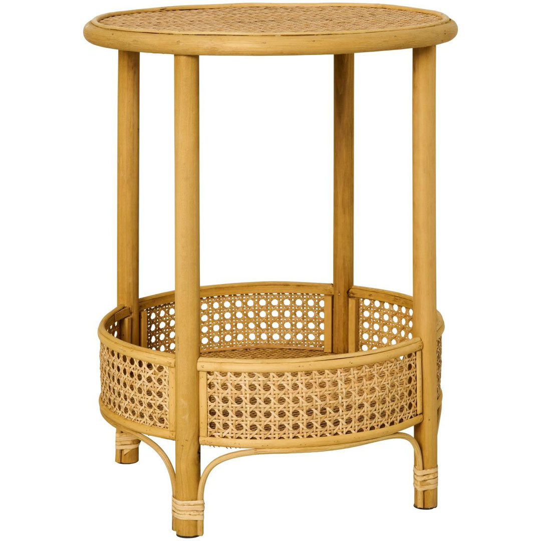 Ib Laursen – Runder Rattantisch mit 2 geflochtenen Tischplatten – Ø 39,5 x 50 cm