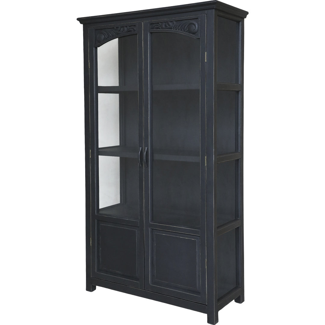 Vitrinenschrank mit Glastüren und Regalböden in Antique Schwarz – markante Eleganz mit klassischer Tiefe