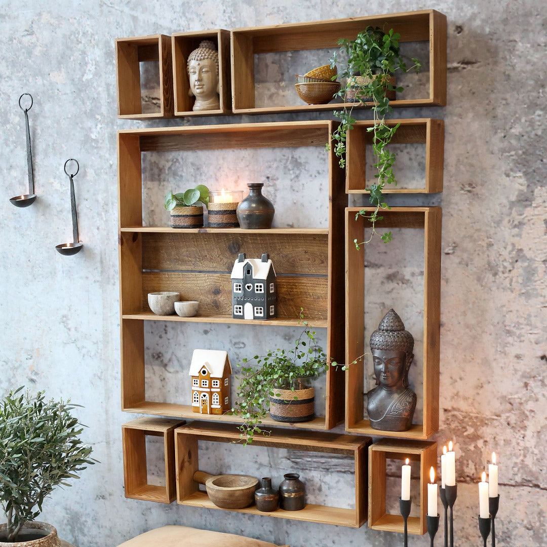 Chic Antique – Regalsatz aus Kiefernholz – 9 Teile, natur, L87 x B11,5 x H120 cm