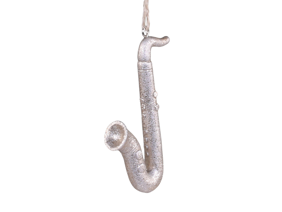Chic Antique – Saxofon-Weihnachtsanhänger mit Glitzer – H8 x L4,5 x B1,5 cm – Champagner