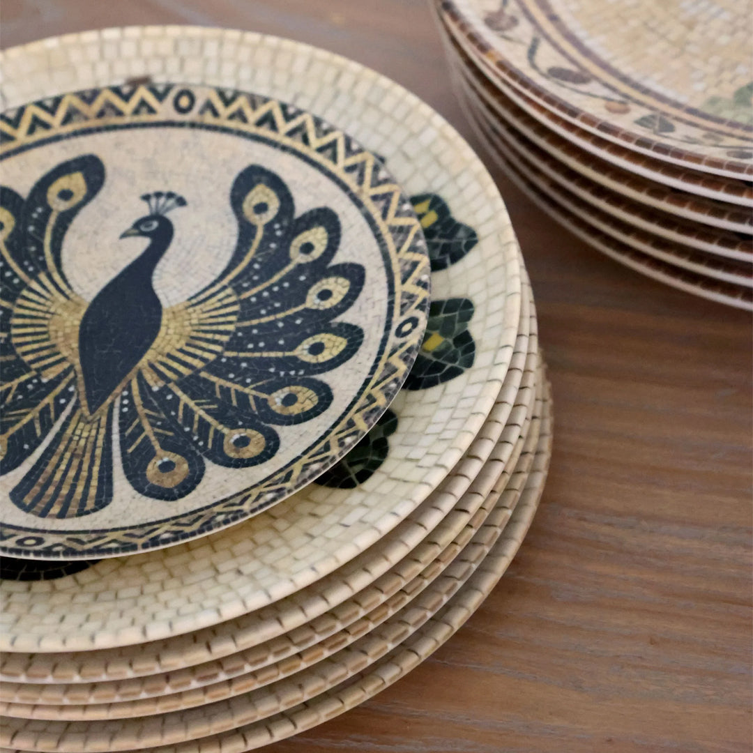 Chartres Teller mit Pfau in Mosaik – 6er-Set Ø16 cm – Beige und Mocca