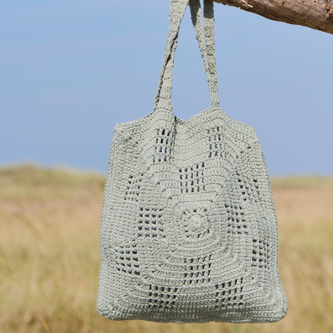 Ib Laursen - Gehäkelte Tasche – Staubgrün (40 x 40 cm)