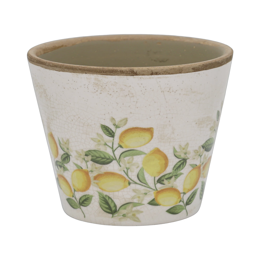 Chic Antique – Limone Blossom Übertopf mit Zitronen und Blumen – groß