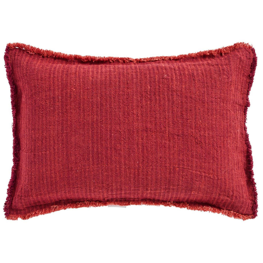 Ib Laursen – Kissenbezug Rost/Bordeaux mit gewebten Streifen und Fransen – 40 x 60 cm