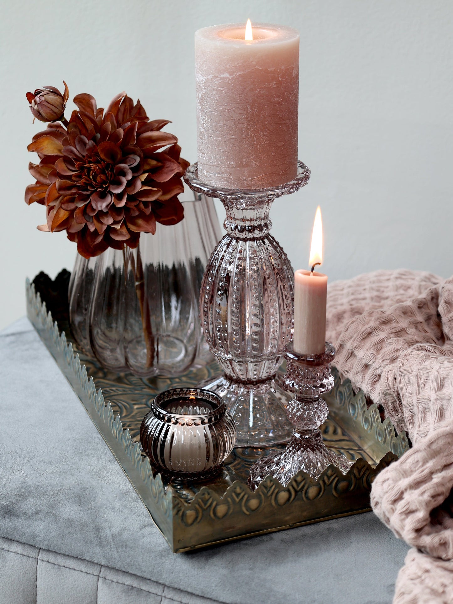 Paketangebot: Chic Antique - Kerzenhalter mit Perlenrand, 2er-Set Taupe