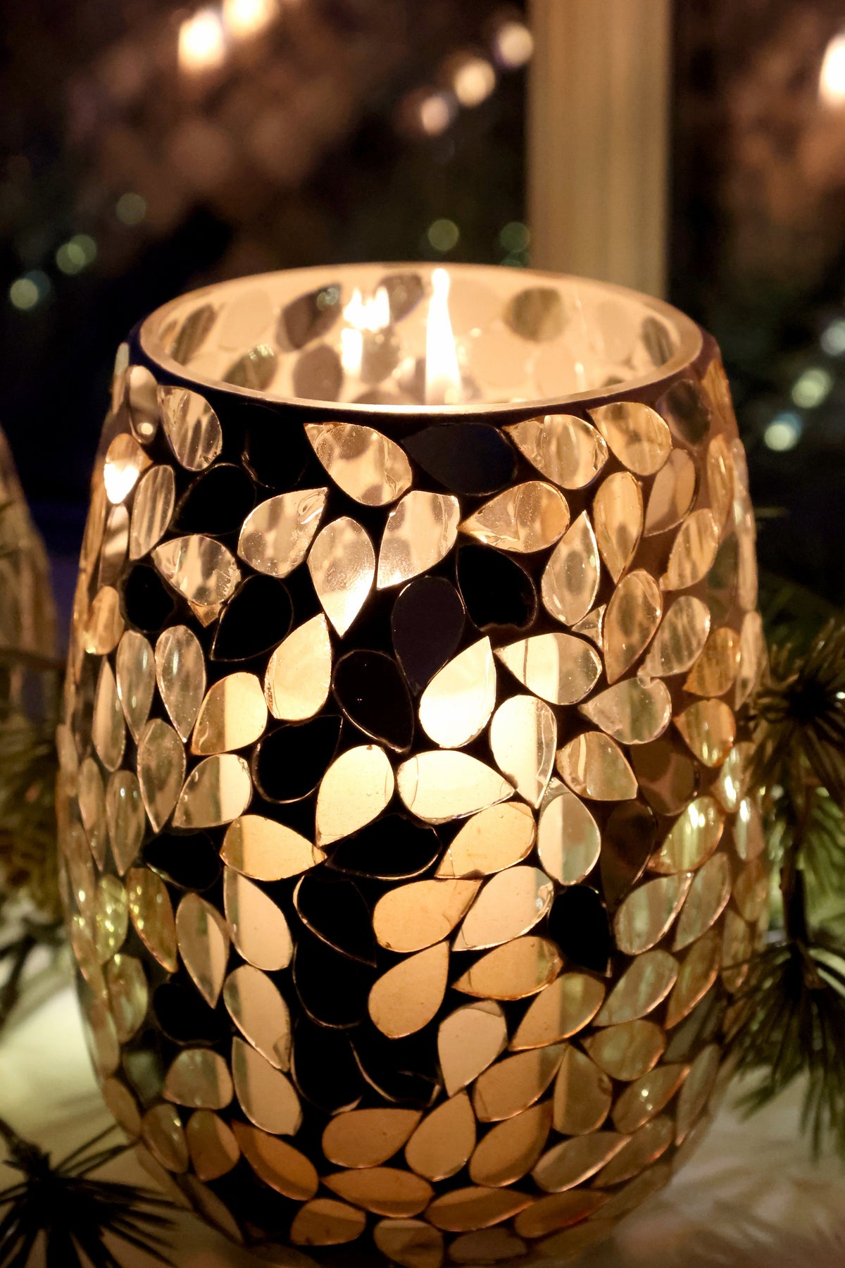 Chic Antique – Windlicht mit Mosaik – H14 x Ø10 cm – Champagner