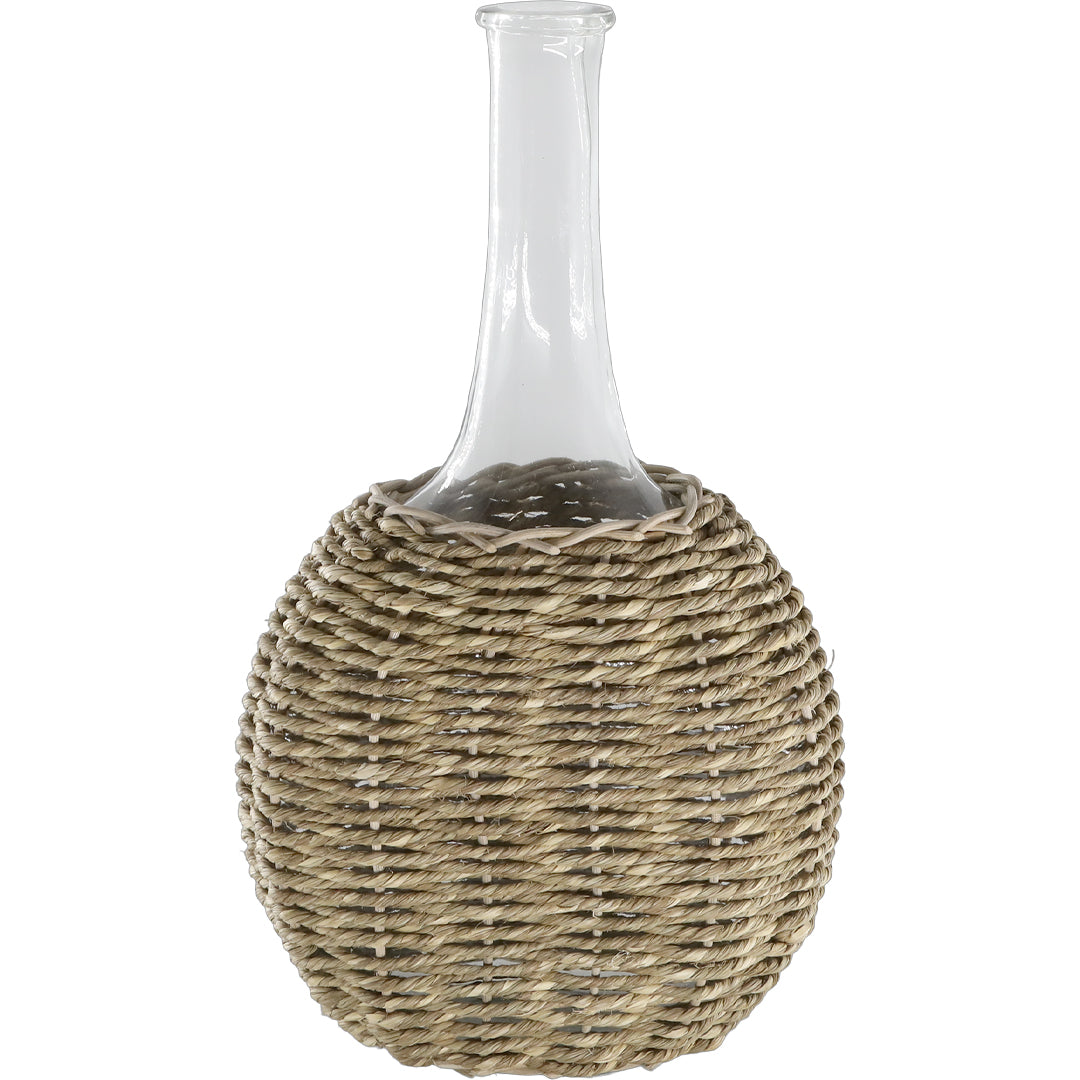 Chic Antique – Glasflasche mit geflochtenem Boden und hohem Hals – Natur H35 cm