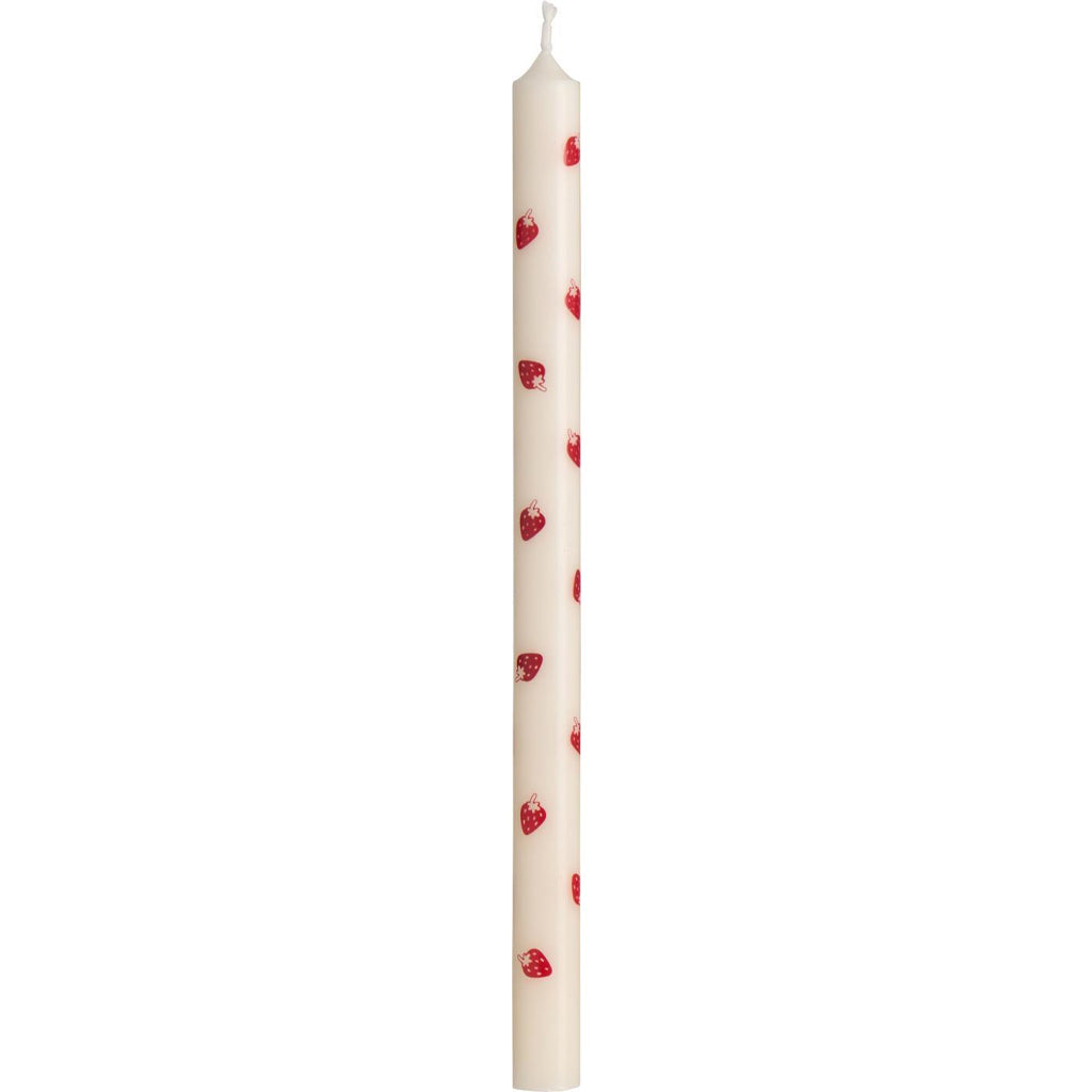 Ib Laursen – Stabkerzen 8 Stk. mit Erdbeeren, Stearin Ø 1,3 cm, H 20 cm, Schwanen-zertifiziert