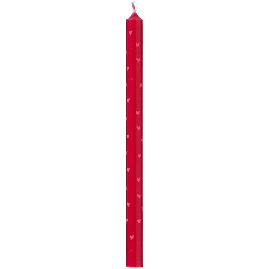 Ib Laursen – Stabkerzen 8 Stück, Rot mit rosa Herzen – 20 cm, Svanen-zertifiziert