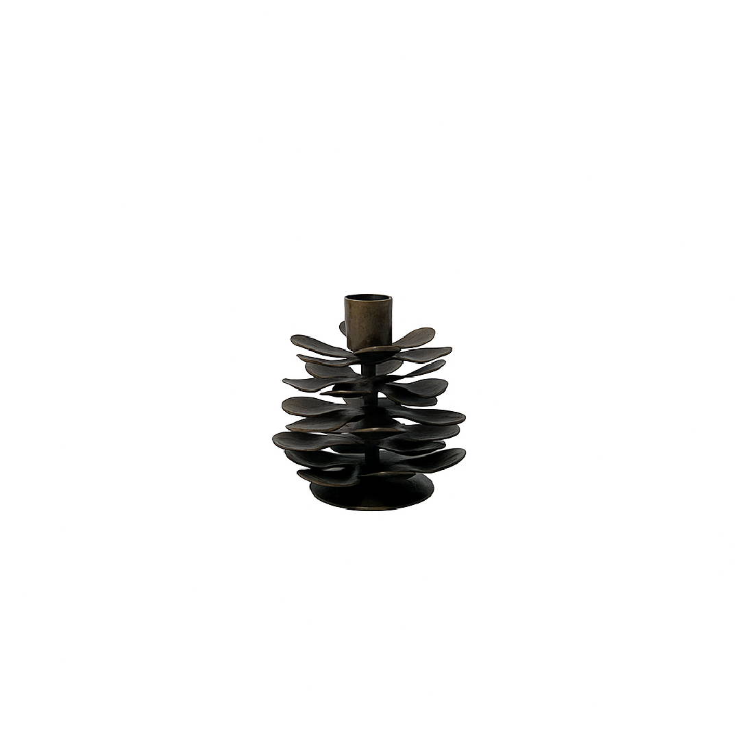 Zapfenförmiger Kerzenhalter – 6 cm – dunkle Metalloptik
