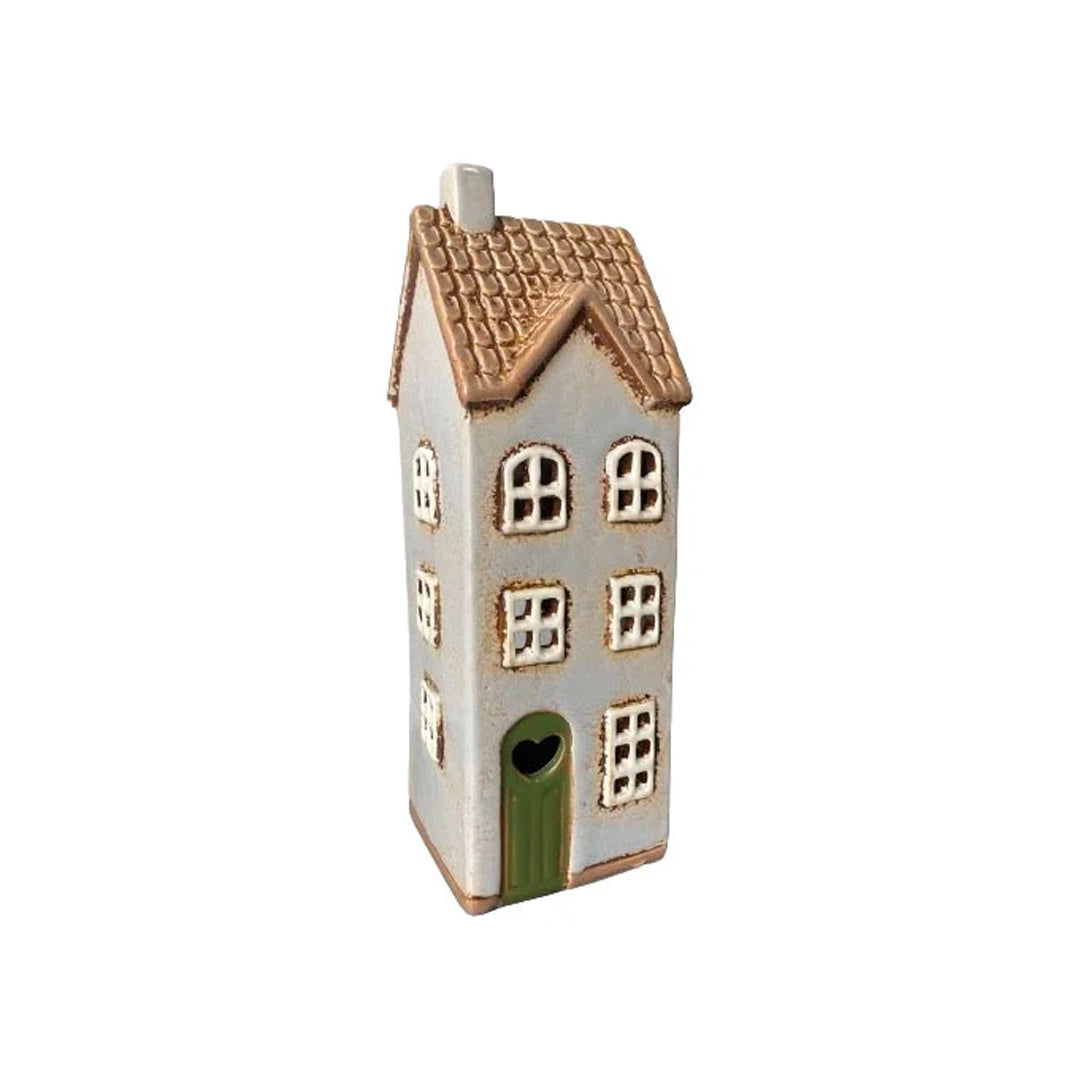 Keramikhaus Graues Haus für Teelichter