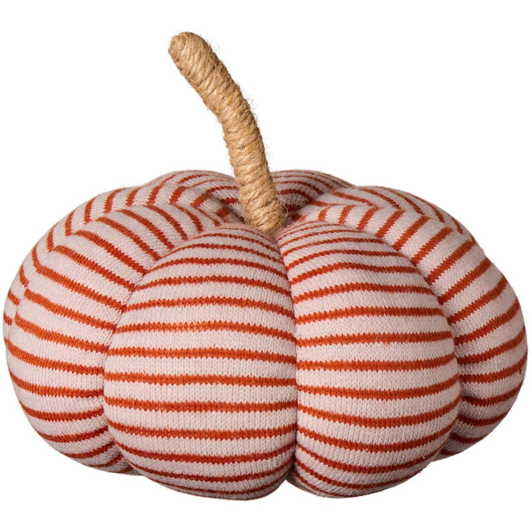 Gestrickter Deko-Kürbis in Beige & Rostrot gestreift – Groß