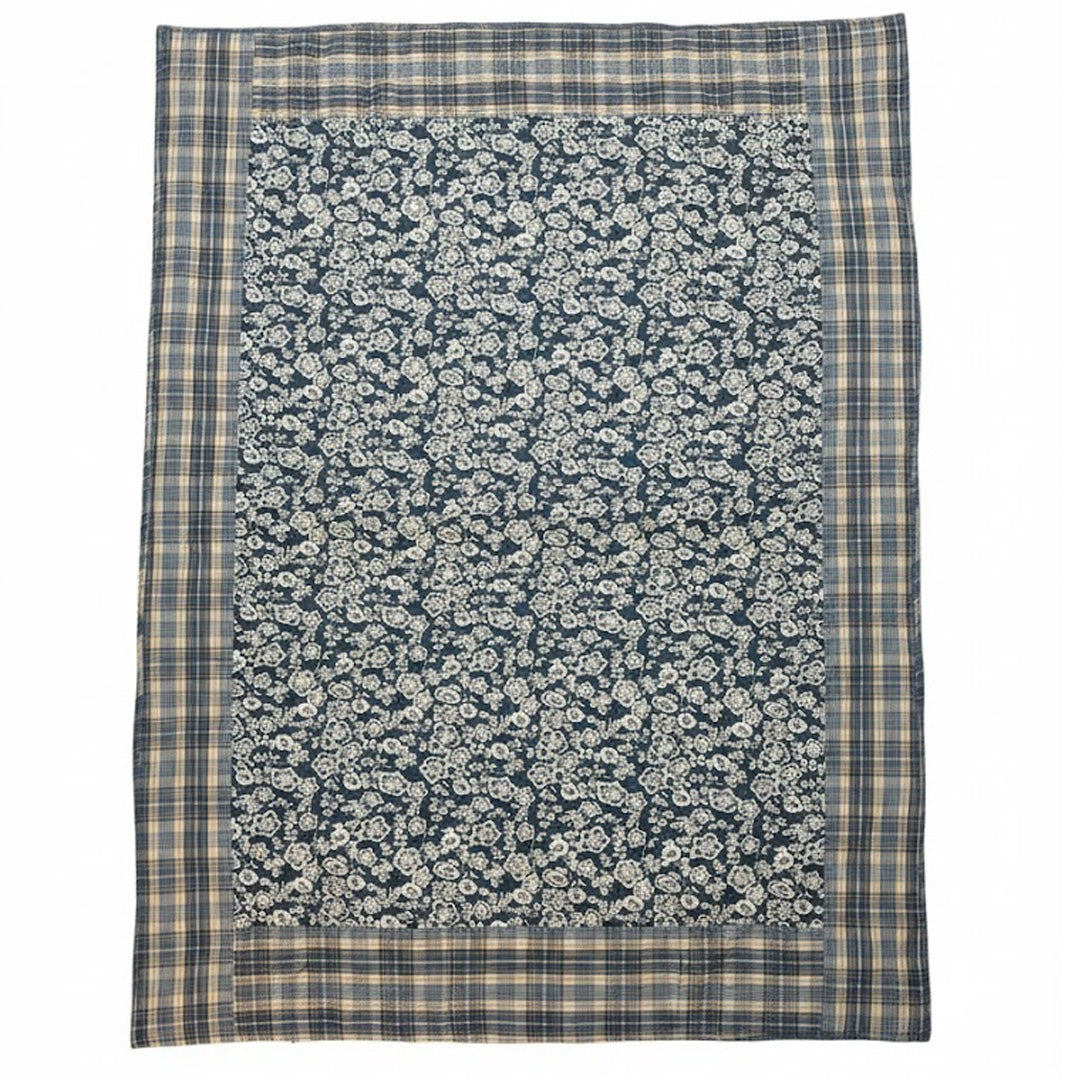 Patchwork Steppdecke Handgequiltet Dunkelblau (130 × 180 cm)
