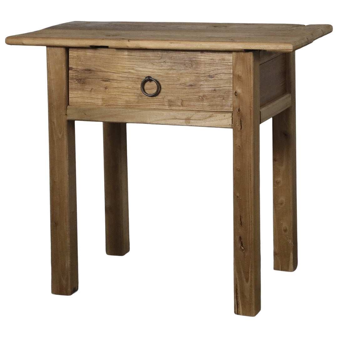 Chic Antique – Beistelltisch mit Schublade aus Ulmenholz, H 64 / L 70 / B 38 cm – natur