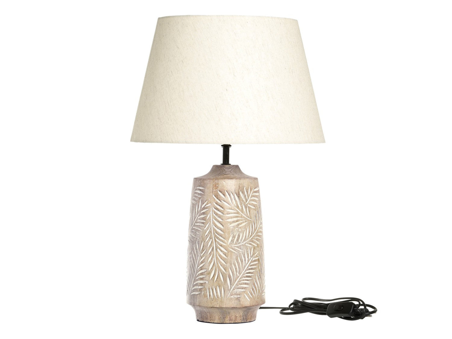 Chic Antique - Tischlampe Naturholzfuß mit Leinenschirm H57 cm