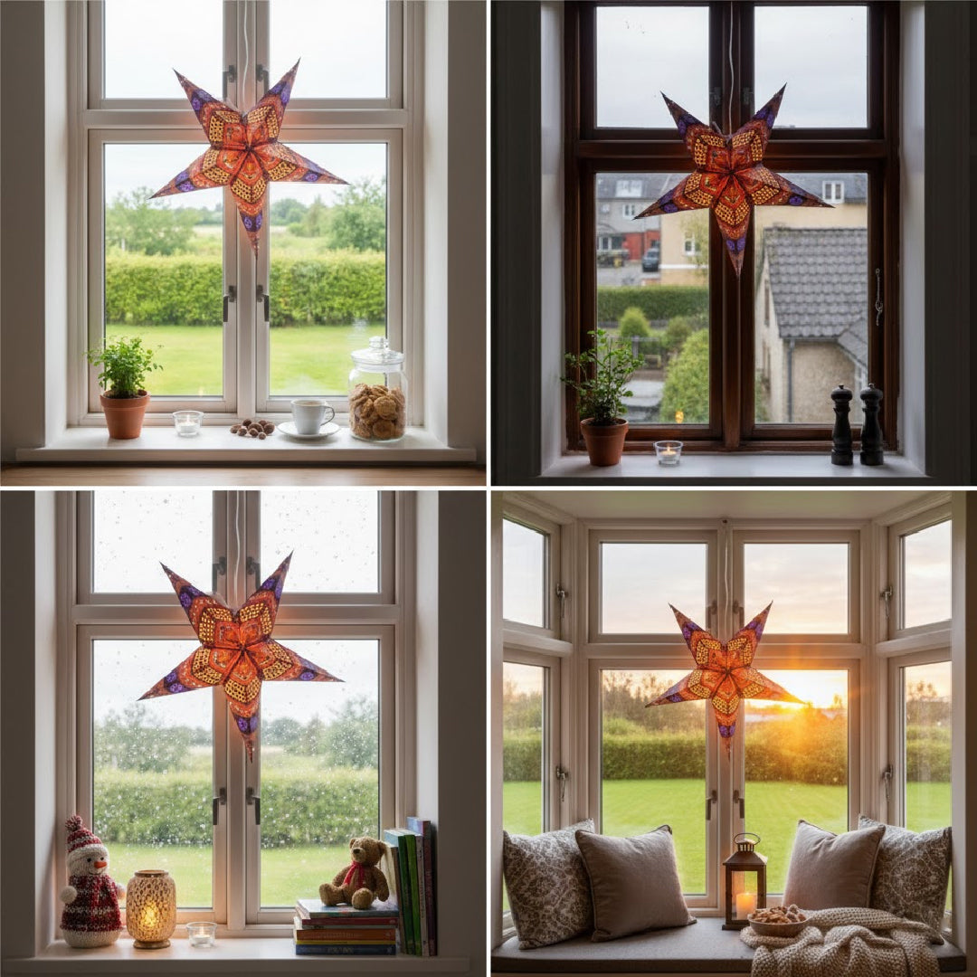 Himalaya Sternenlampe in Rot und Schwarz, Ø60 cm