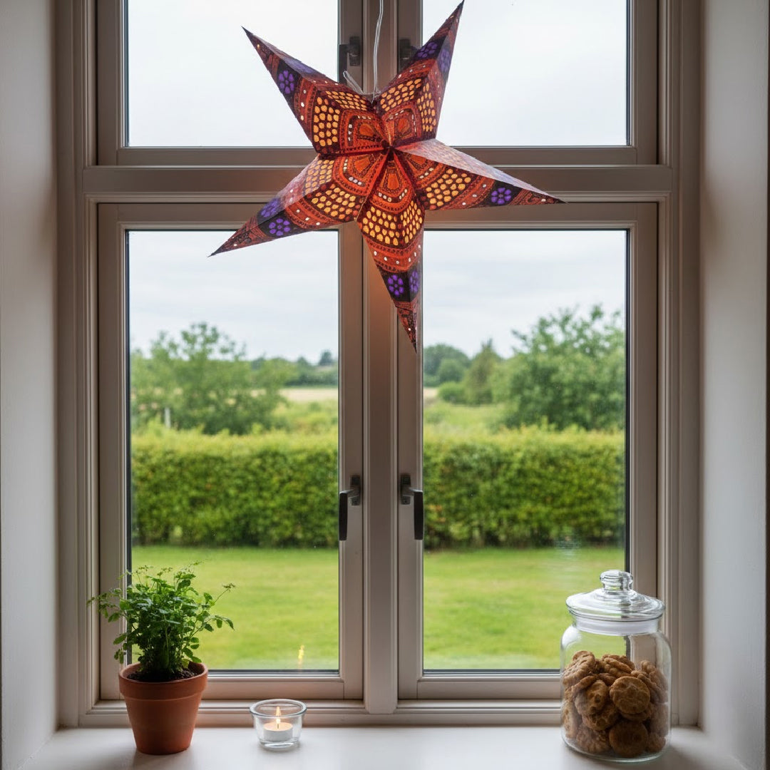 Himalaya Sternenlampe in Rot und Schwarz, Ø60 cm