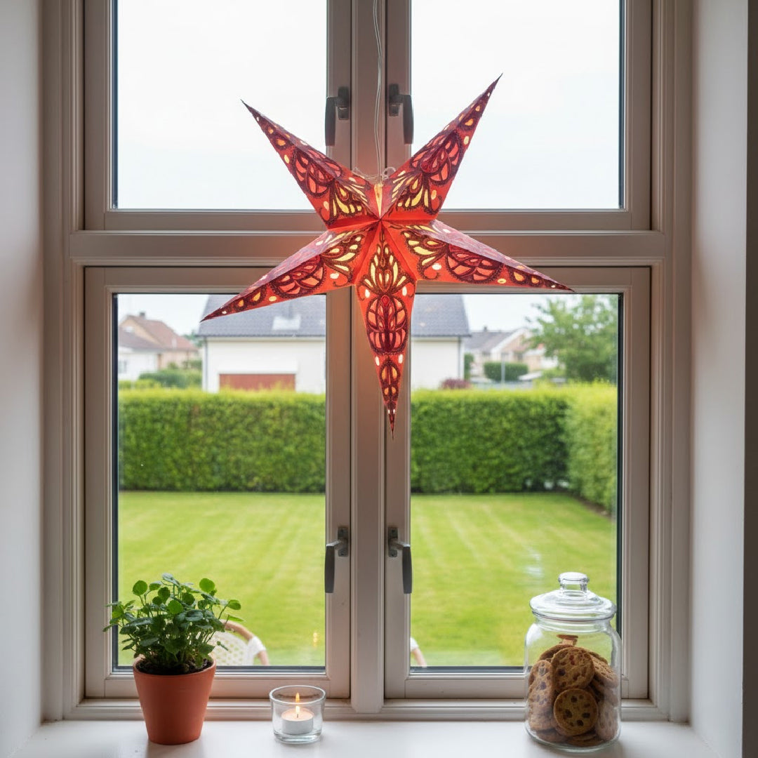 Agni Sternenlampe in Rot und Gold, Ø60 cm