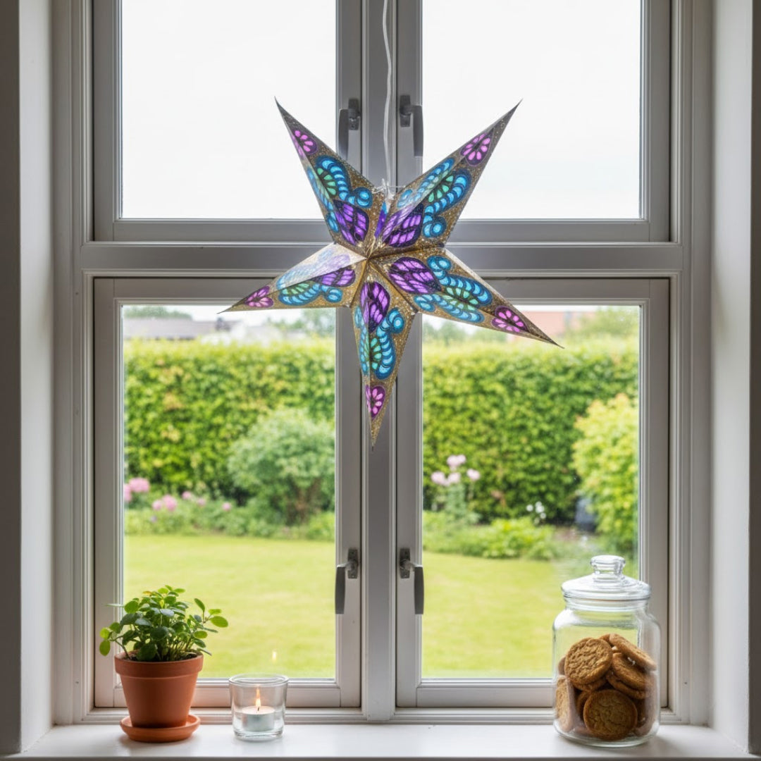Tara Sternenlampe in Blau und Lila, Ø60 cm