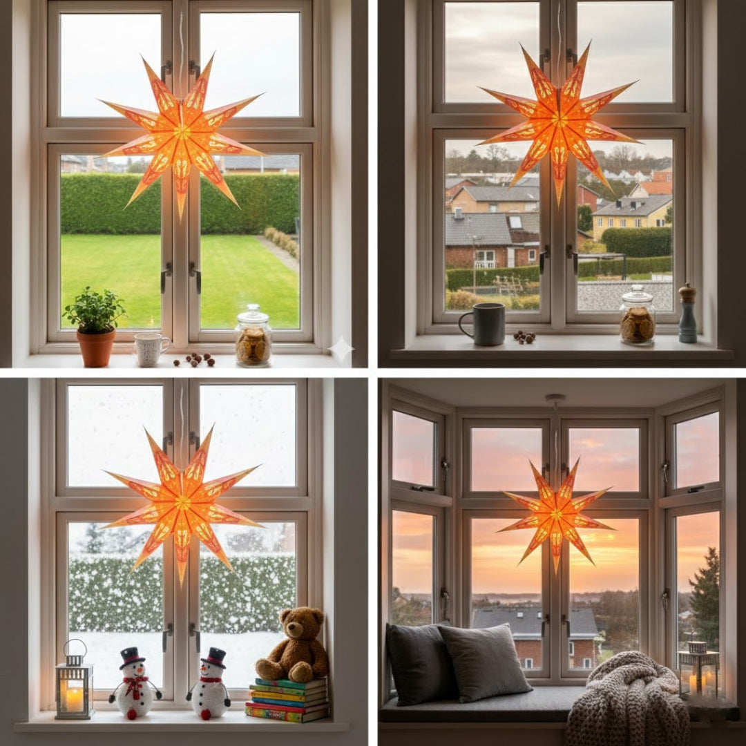 Surya Gold Sternenlampe in Rot und Gold, Ø60 cm