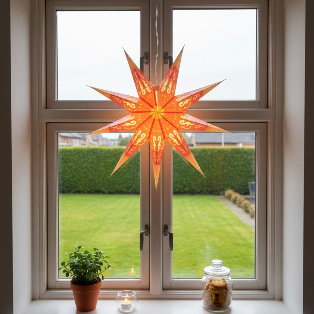 Surya Gold Sternenlampe in Rot und Gold, Ø60 cm