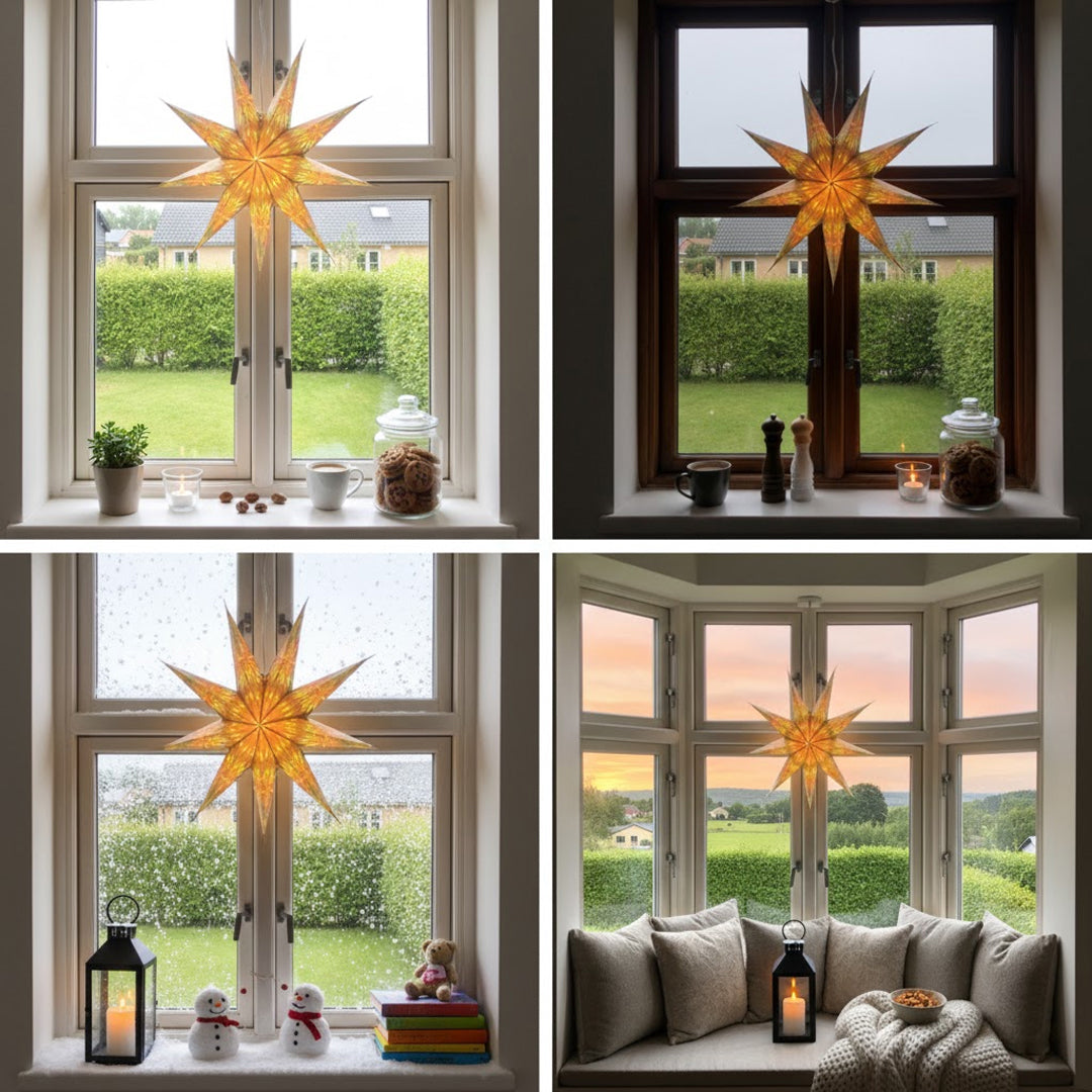 Vana Sternenlampe in Grün und Gold, Ø60 cm