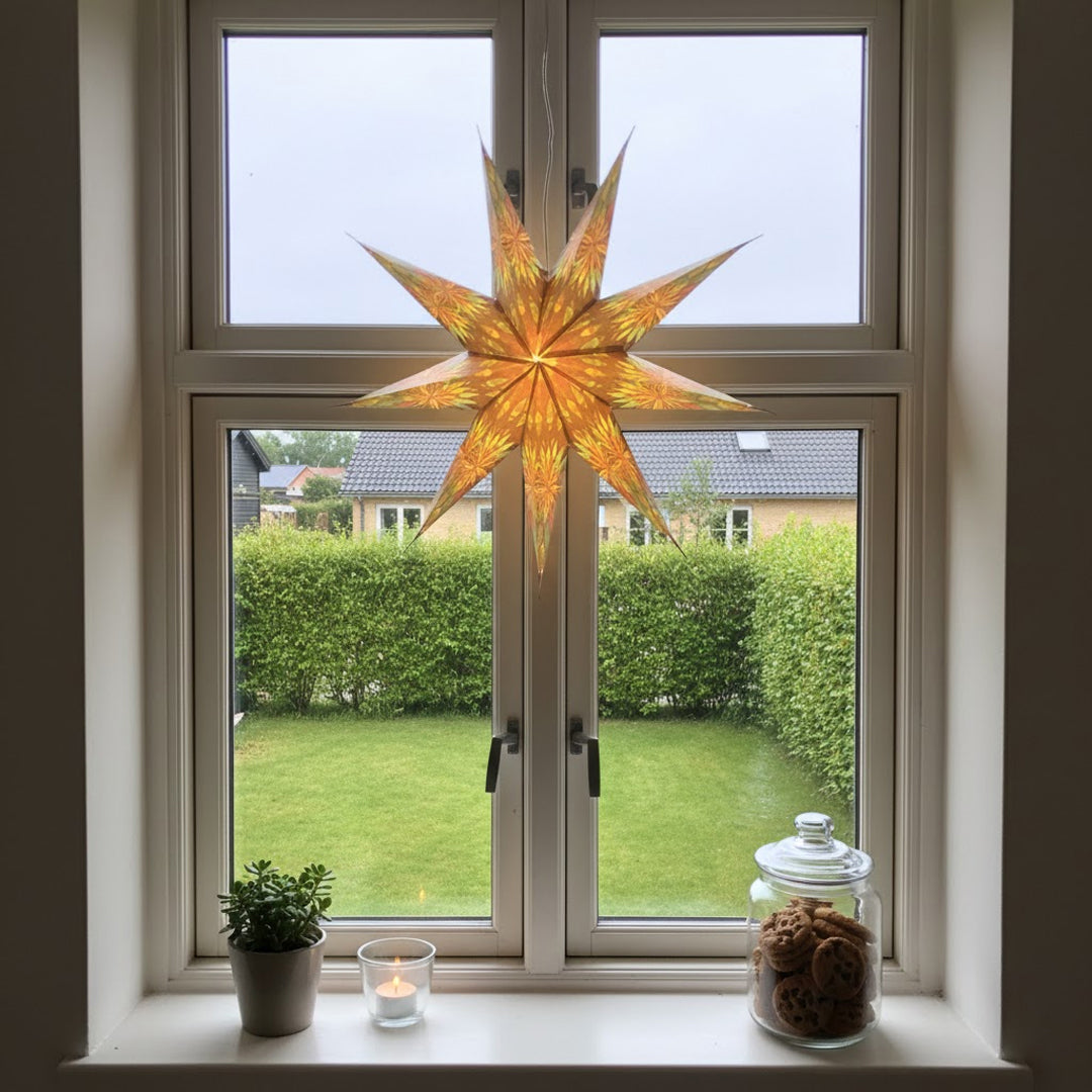 Vana Sternenlampe in Grün und Gold, Ø60 cm