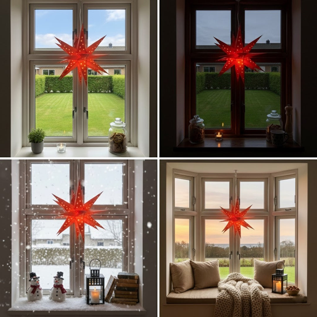 Jyoti Multi Sternenlampe in Rot mit Goldsternen, Ø60 cm