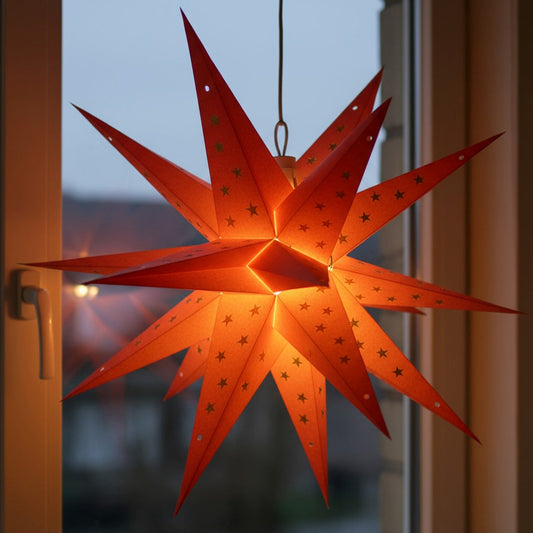 Jyoti Multi Sternenlampe in Rot mit Goldsternen, Ø60 cm