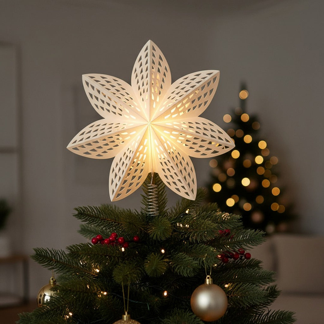 Weißer Papier Weihnachtsstern mit Licht, 30 cm