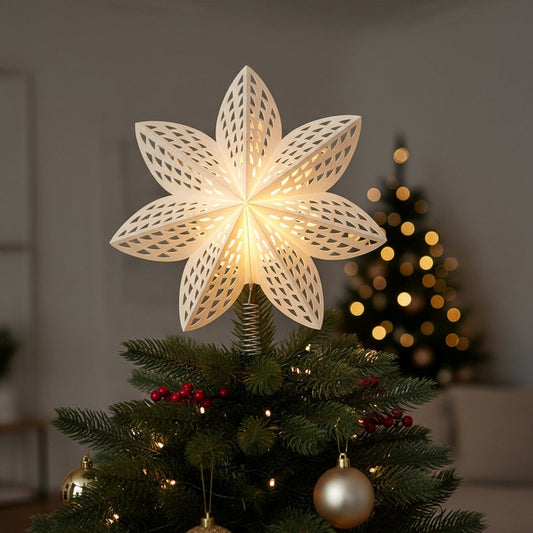 Weißer Papier Weihnachtsstern mit Licht, 30 cm