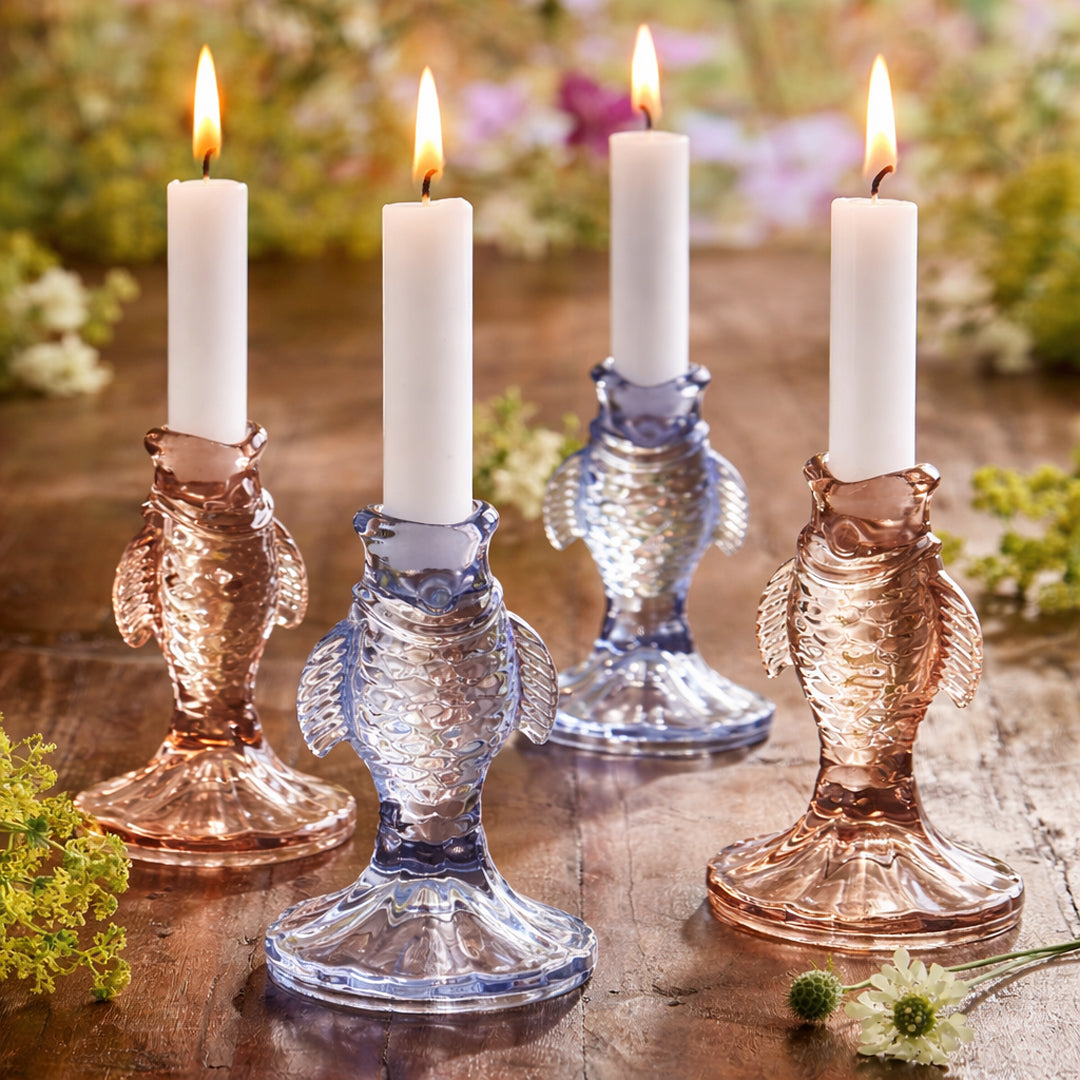 Ib Laursen – Fisch-Kerzenhalter aus Glas für Ø 2,2 cm Kerzen – Set mit 2