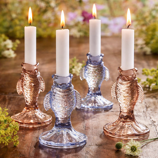 Ib Laursen – Fisch-Kerzenhalter aus Glas für Ø 2,2 cm Kerzen – Set mit 2