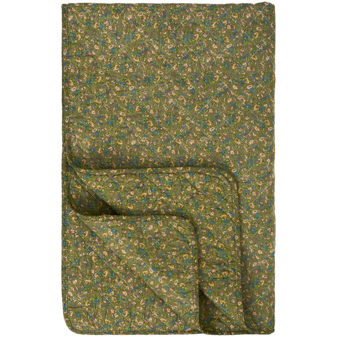 Ib Laursen – Quilt in Grau mit grünen, blauen und rosafarbenen Blumen – 130 x 180 cm