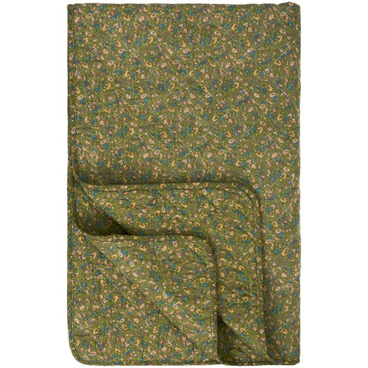 Ib Laursen – Quilt in Grau mit grünen, blauen und rosafarbenen Blumen – 130 x 180 cm