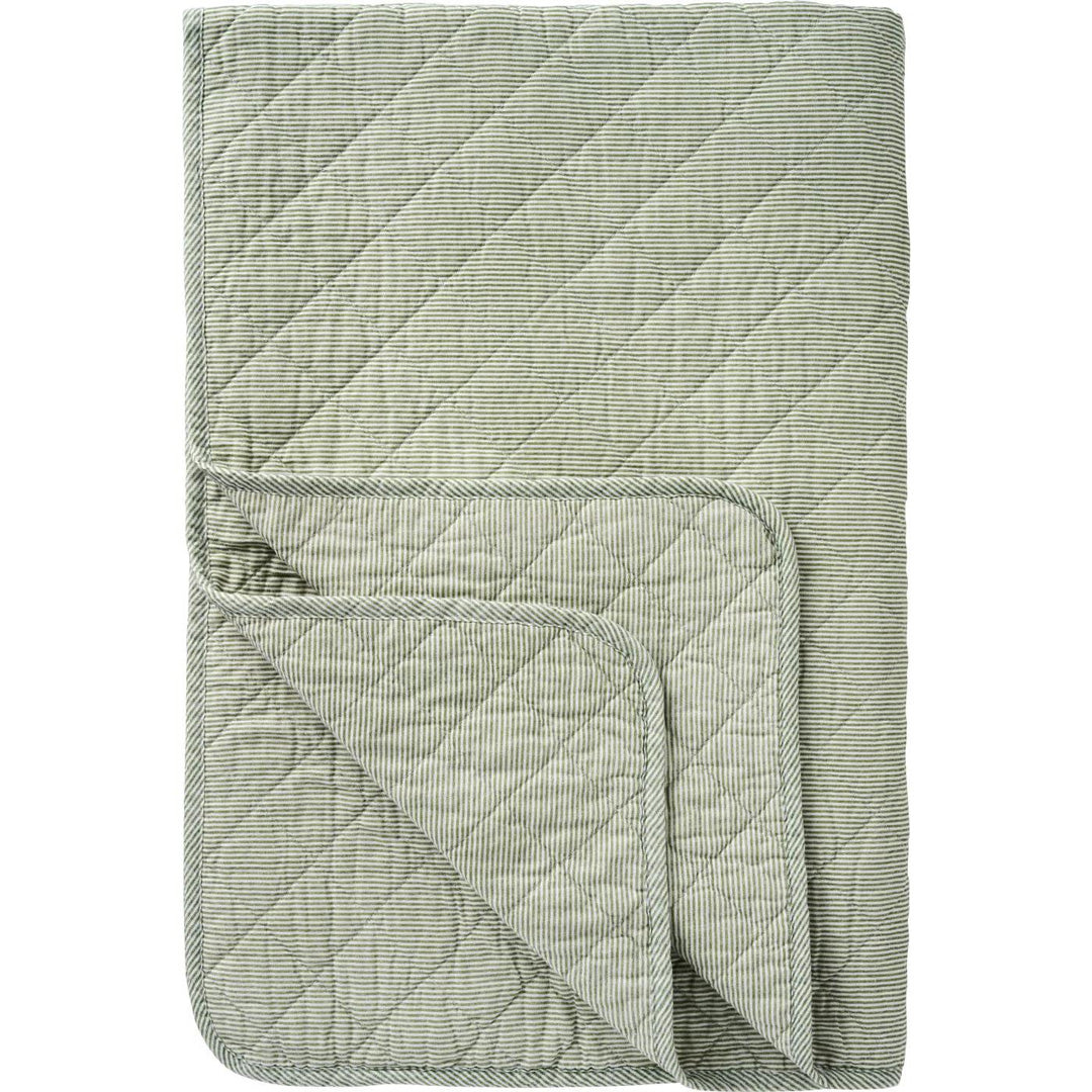 Ib Laursen - Quilt Steppdecke mit weißen und staubgrünen Milchbubenstreifen 130x180 cm