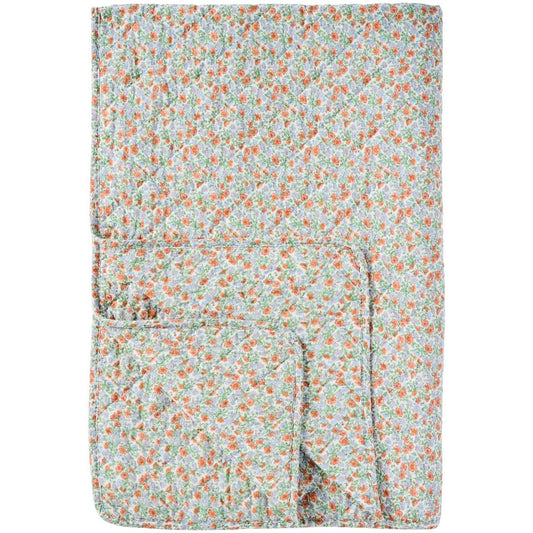 Ib Laursen – Quilt mit hellblauen und rostfarbenen Blumen, 130 x 180 cm