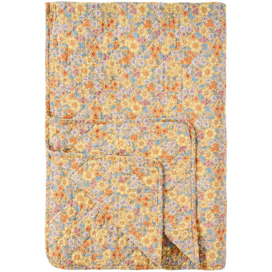 Ib Laursen – Gelber Quilt mit gelben, blauen, orangefarbenen und lila Blumen, 130 x 180 cm