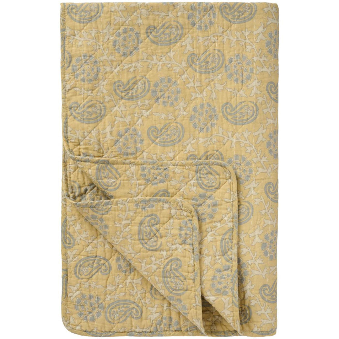 Ib Laursen – Quilt in zartem Gelb mit offwhite- und grauem Muster, 130 x 180 cm