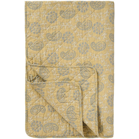 Ib Laursen – Quilt in zartem Gelb mit offwhite- und grauem Muster, 130 x 180 cm