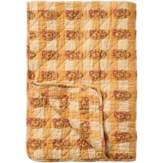 Ib Laursen – Quilt mit orange, roten und grünen Blockmuster 130 x 180 cm