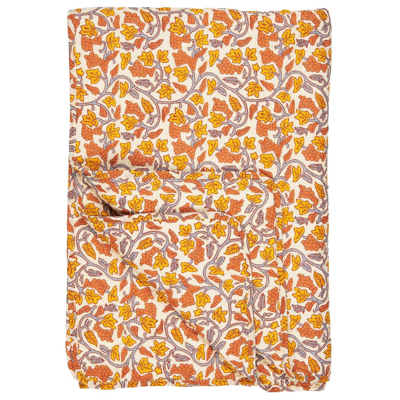 Ib Laursen - Quilt naturfarben mit grauen, gelben und orangen Weinranken 130x180 cm
