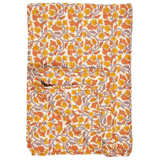 Ib Laursen - Quilt naturfarben mit grauen, gelben und orangen Weinranken 130x180 cm