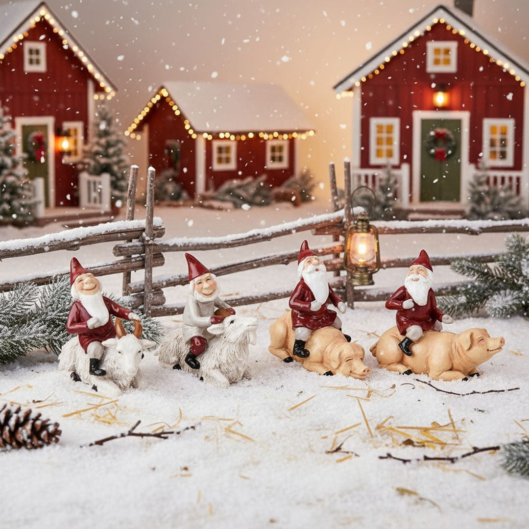 Harvesttime – Weihnachtsmänner auf Schwein & Schaf, 4er-Set
